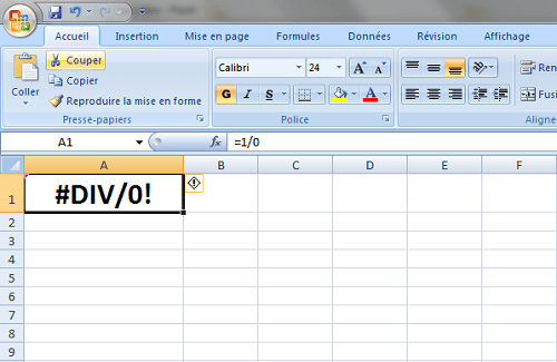 Tableur incapable de diviser par 0