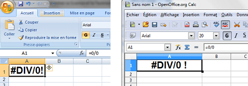Tableurs incapables de faire 0/0