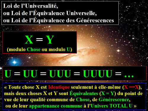 Loi de l'Equivalence Universelle, Loi de l'Universalité