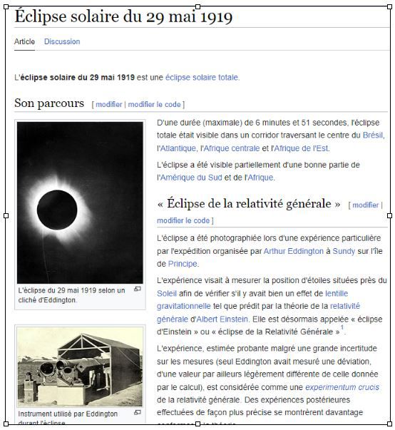 Expérience d'Arthur Eddington du 29 mai 1919 pour vérifier la relativité générale