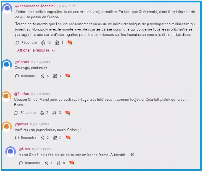 Commentaires ous la vidéo de Chloé