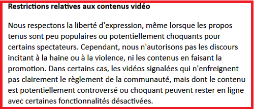 Mail Youtube de restriction de vidéo