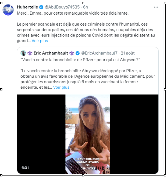 Tweet réponse à Emma du 23 août 2023