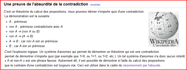 Fausse preuve de l'absurdité de  la "contradiction"